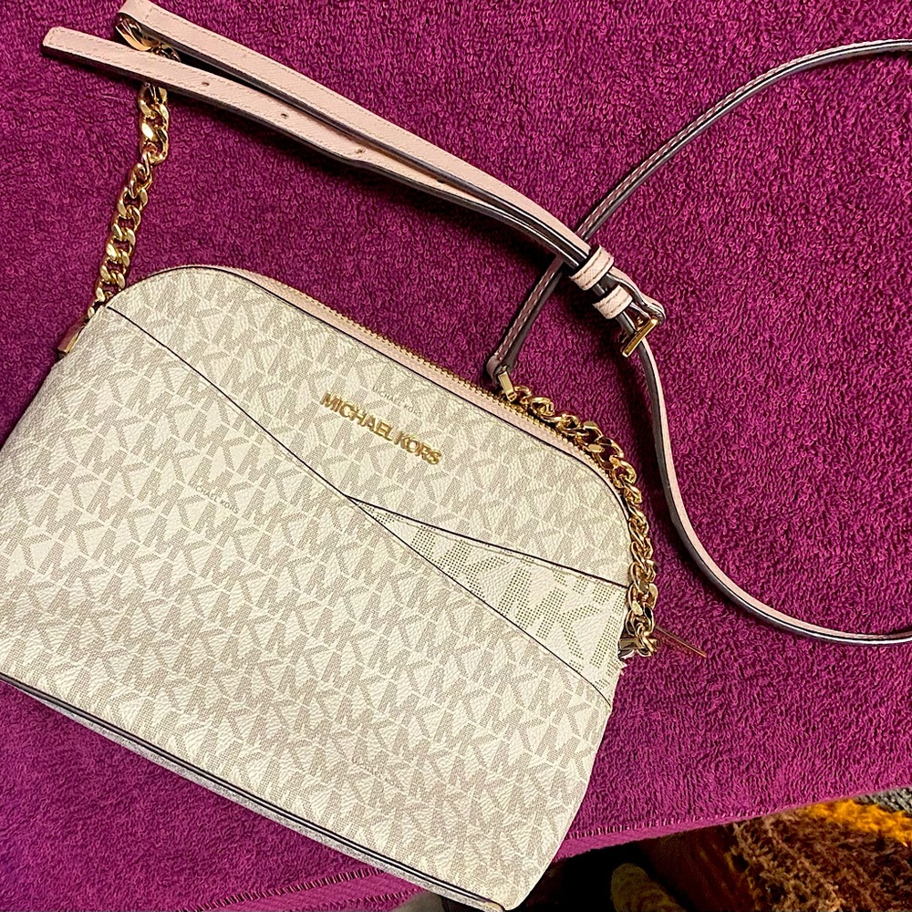 MICHAEL KORS Jet Set Medium Logo Dome Satchel Crossbody Powder Blush